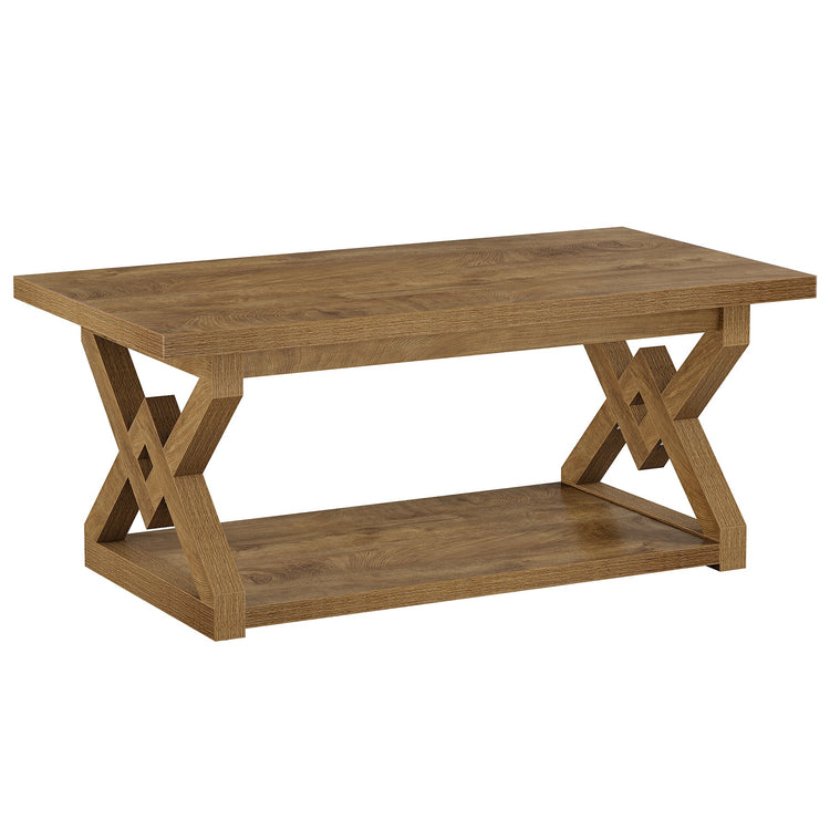 2-Tier Coffee Table, 47.24" Rectangle Center Tea Table with Open Shelves