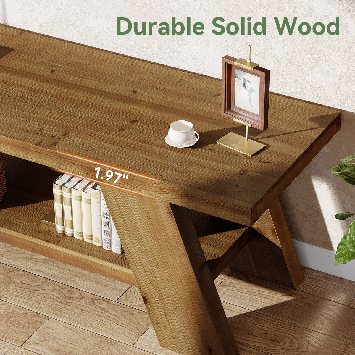 Solid Wood TV Stand with 2-Tier Shelf, 63" TV Media Console for TVs up to 75"