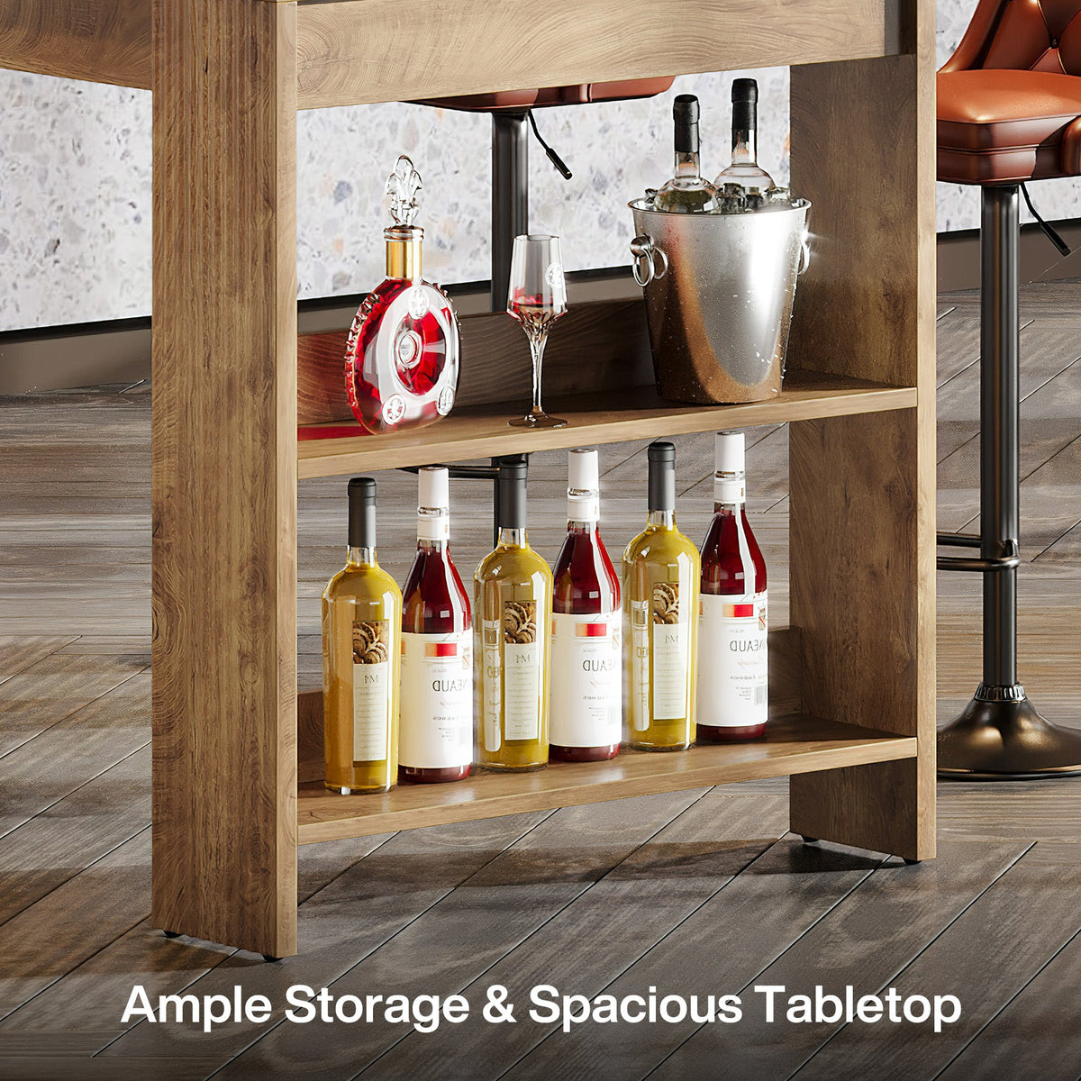 63" Kitchen Island, Large Home Bar Table with Double-Sided Storage Shelves