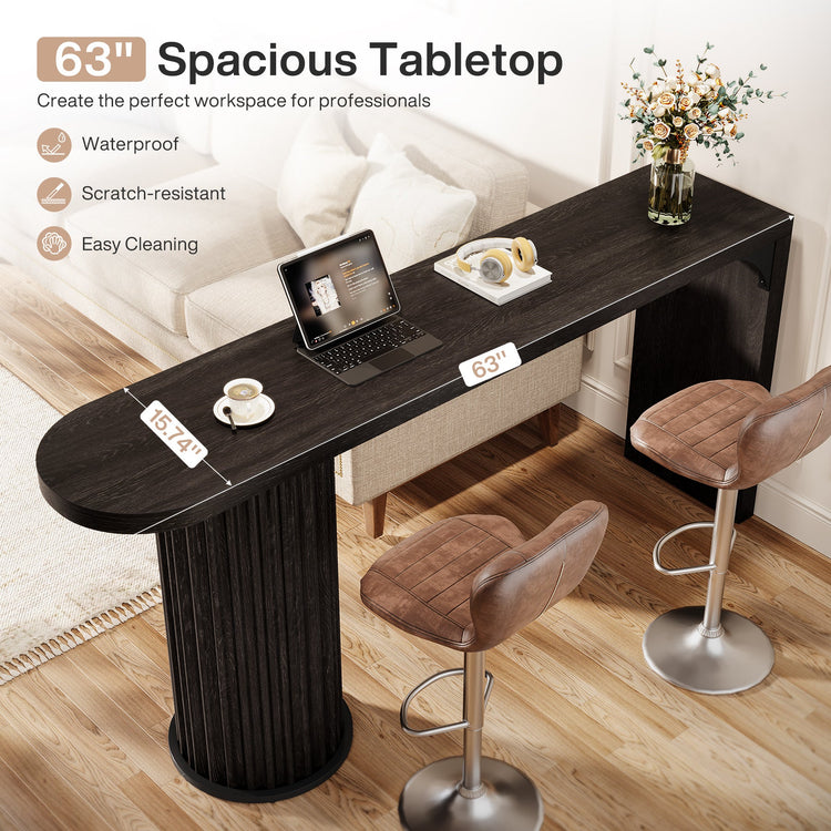 63" Bar Table, Counter Height Pub Table with Fluted Cylindrical Base