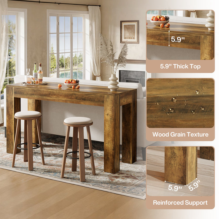 63" Long Bar Table, Rectangular Counter Height Pub Table with Sturdy Legs