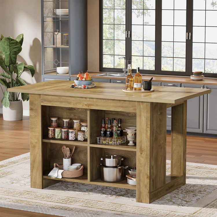63" Kitchen Island, Farmhouse Counter Height Bar Table with Storage