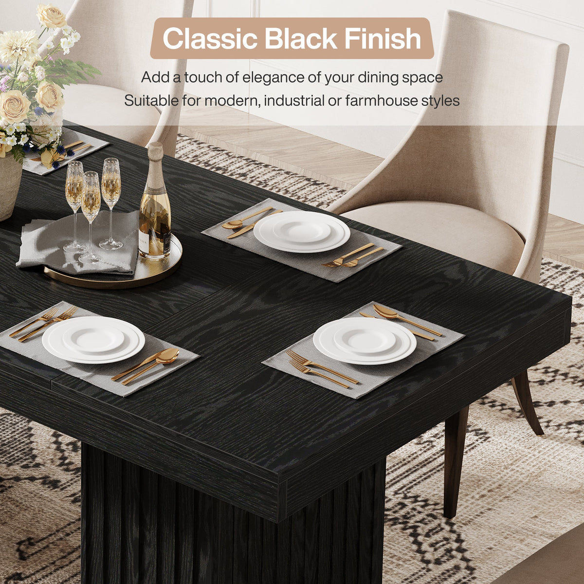 63" Dining Table for 4-6 People, Rectangular Kitchen Table with  Double Pedestal