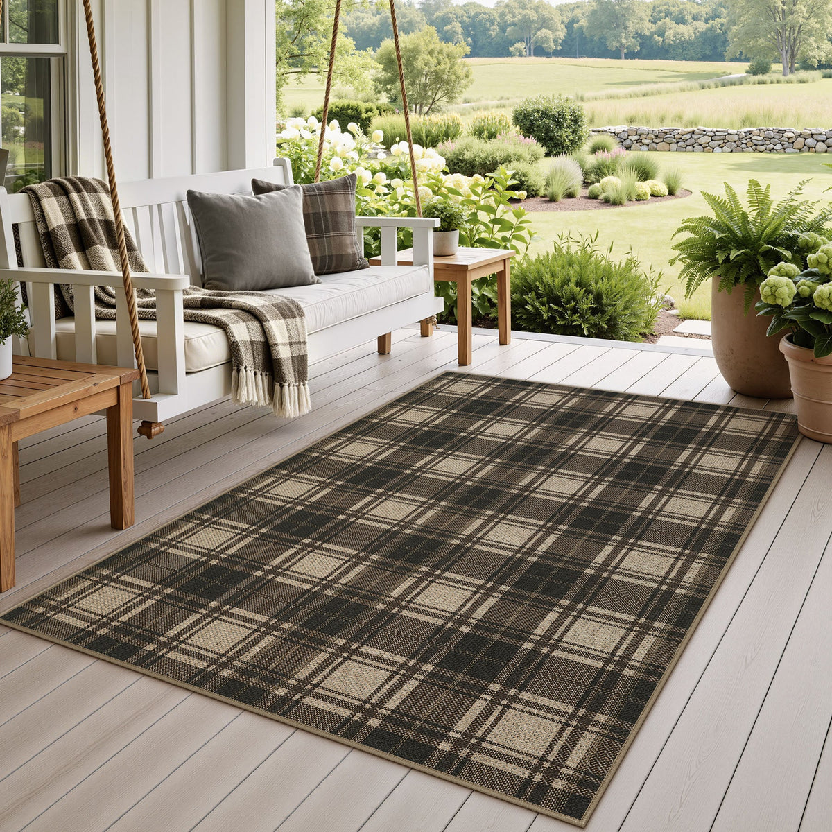 3x5/5x7 Plaid Easy Jute Washable Area Rug, Farmhouse Non-Slip Indoor Carpet for Porch Living Bedroom, Oeko-Tex Certified