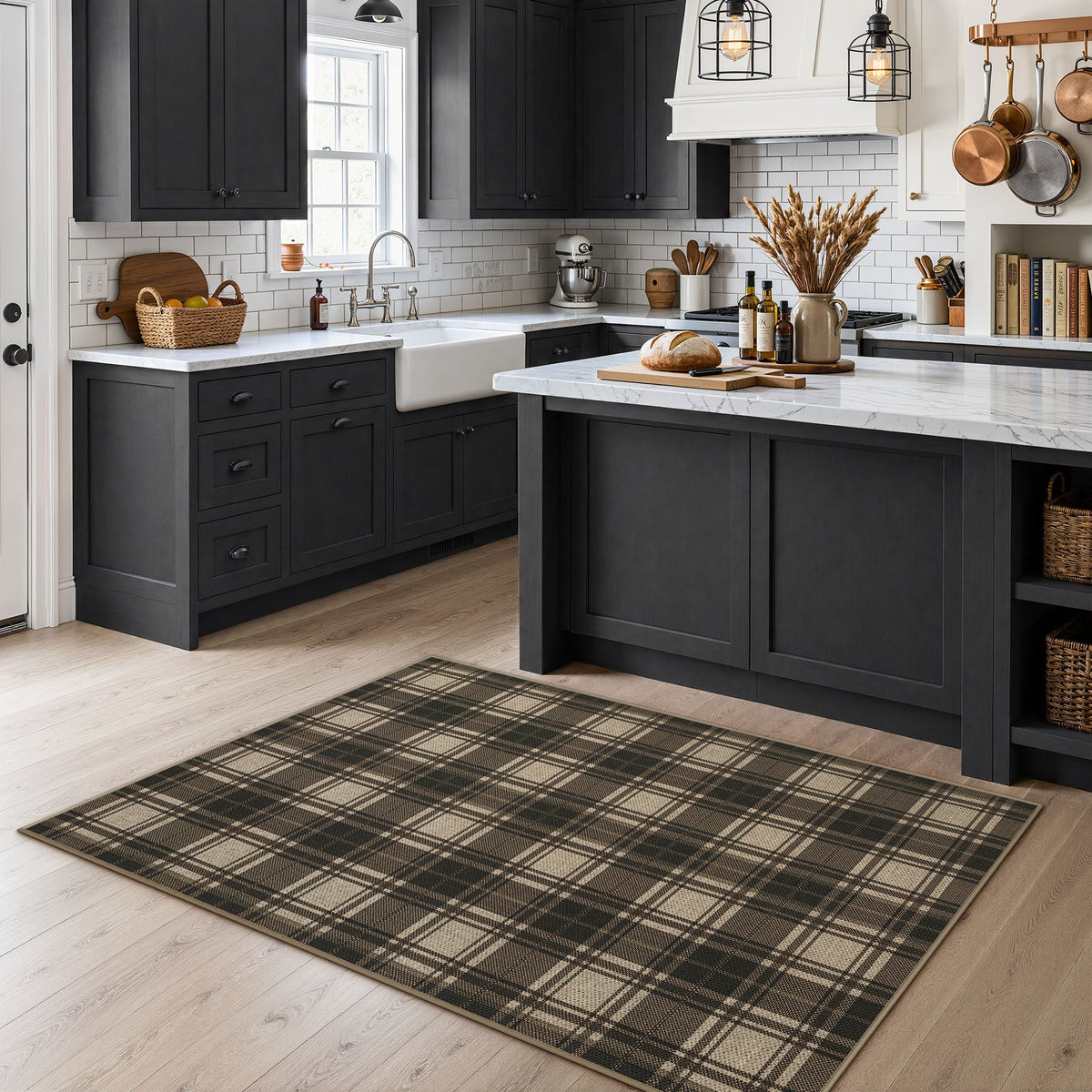 3x5/5x7 Plaid Easy Jute Washable Area Rug, Farmhouse Non-Slip Indoor Carpet for Porch Living Bedroom, Oeko-Tex Certified