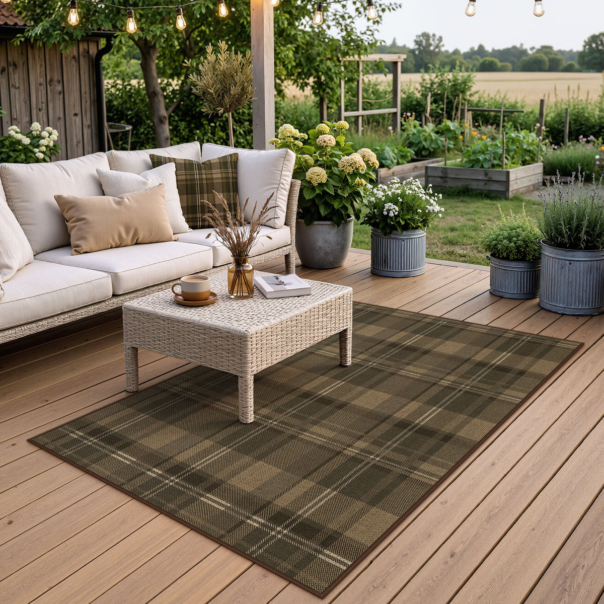 3x5/5x7 Plaid Easy Jute Washable Area Rug, Farmhouse Non-Slip Indoor Carpet for Porch Living Bedroom, Oeko-Tex Certified