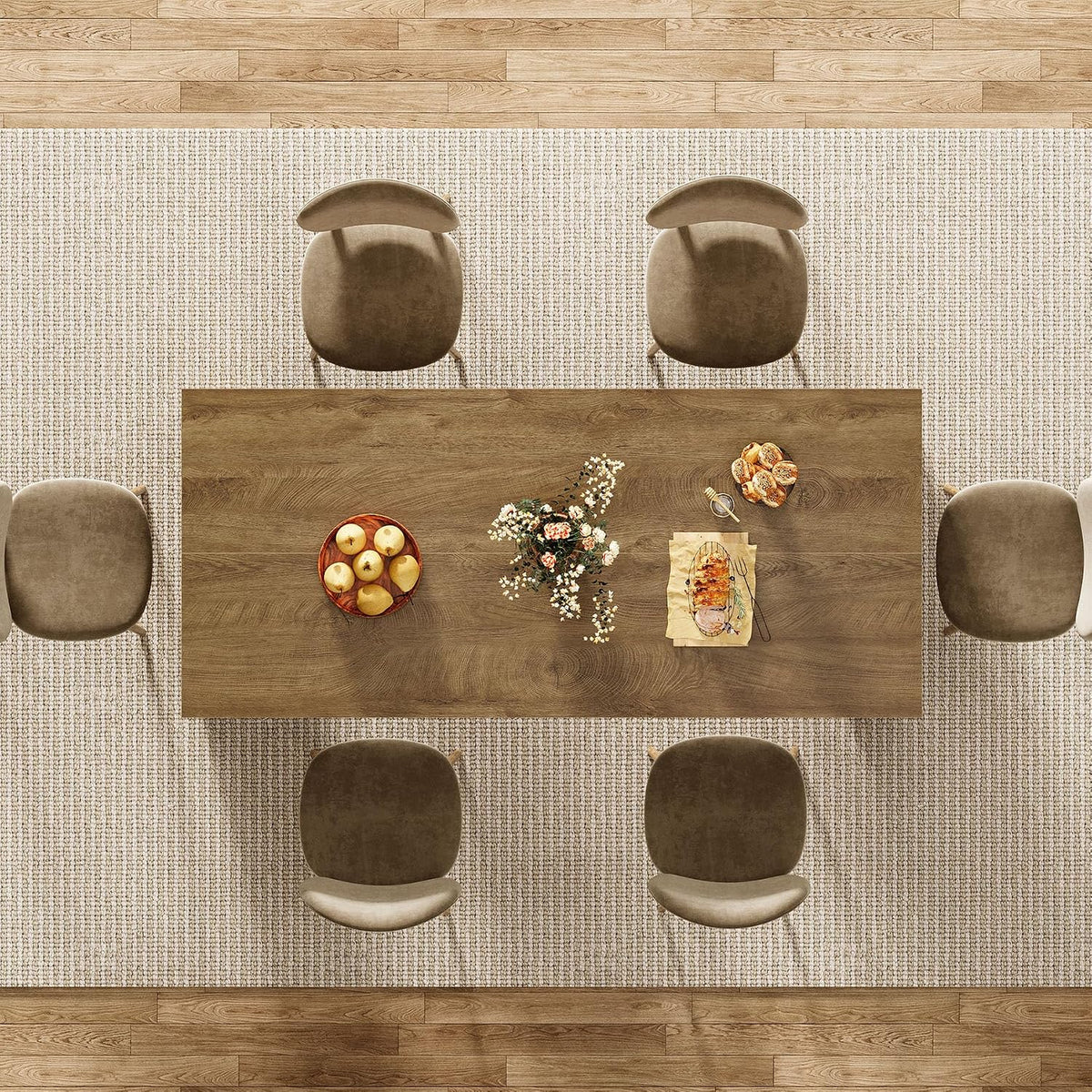 63" Rectangular Dining Table, Rustic Kitchen Table with Drawers for 4 Persons