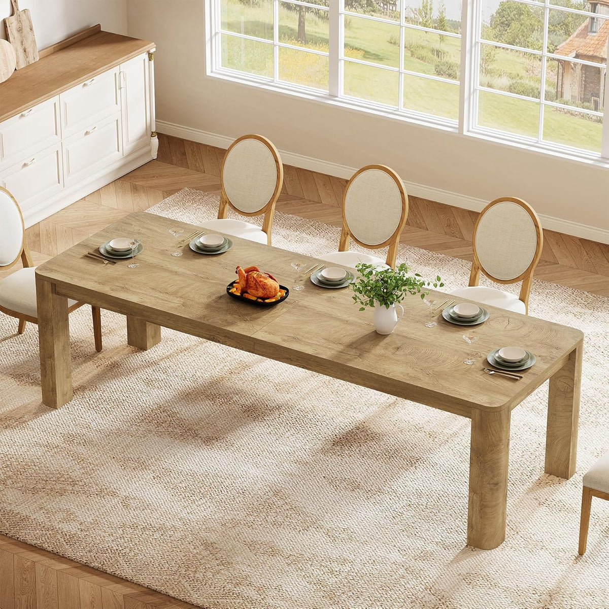 78.74" Dining Table for 6-8, Farmhouse Kitchen Table with Rounded Edges