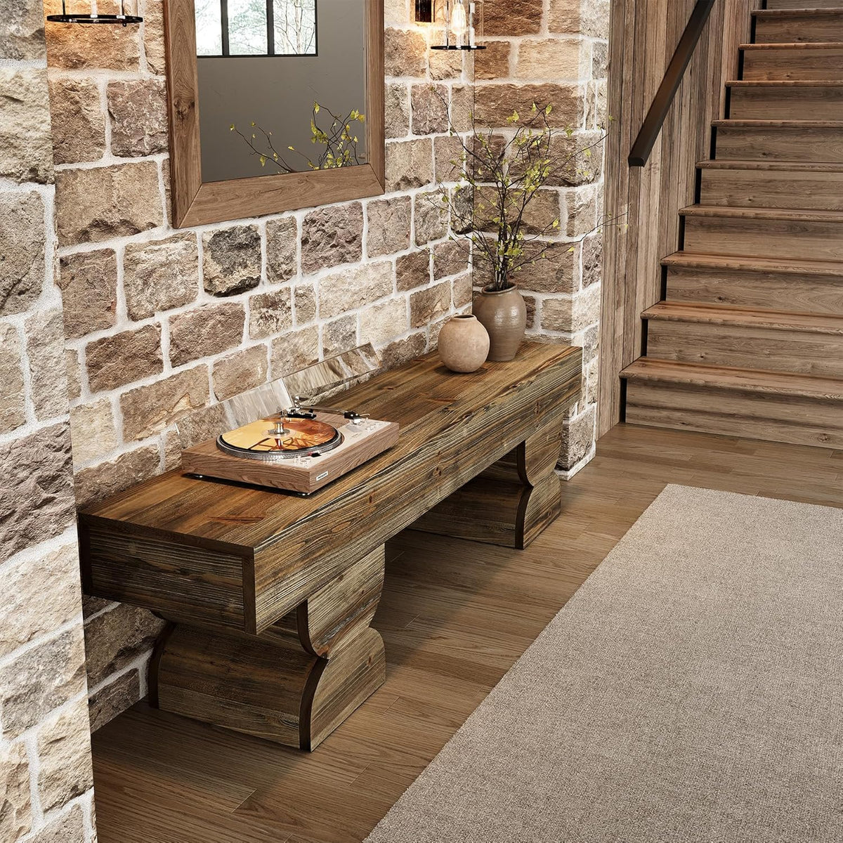 59" Entryway Bench, Solid Wood Shoe Bench End of Bed Stool