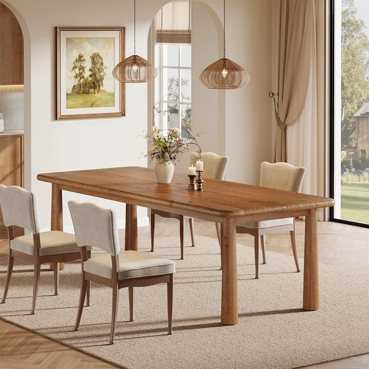 63" Rectangular Dining Table, Solid Wood Kitchen Table for 4 to 6 People