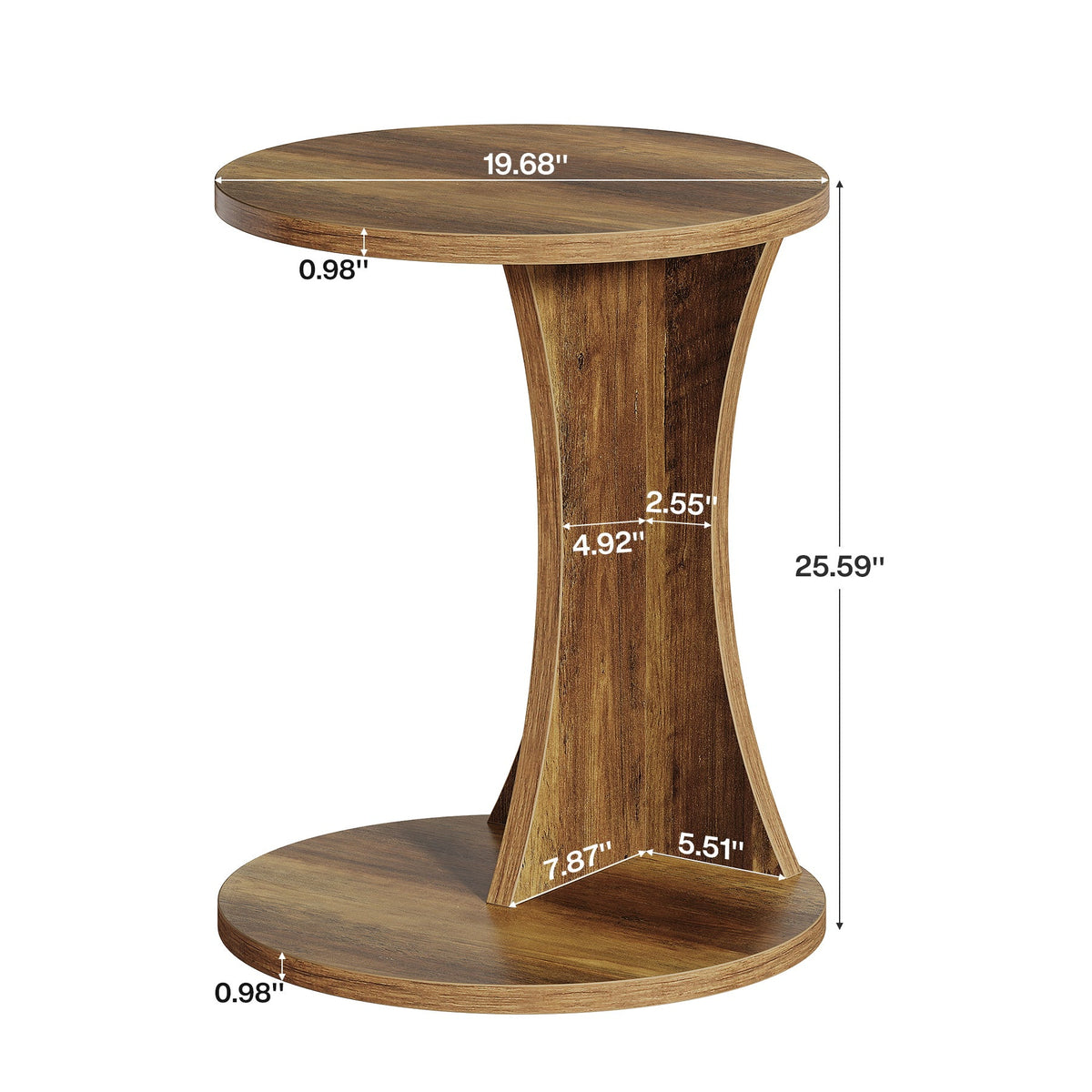 C-Shaped End Table, 2-Tier Round Side Table with Sturdy Base