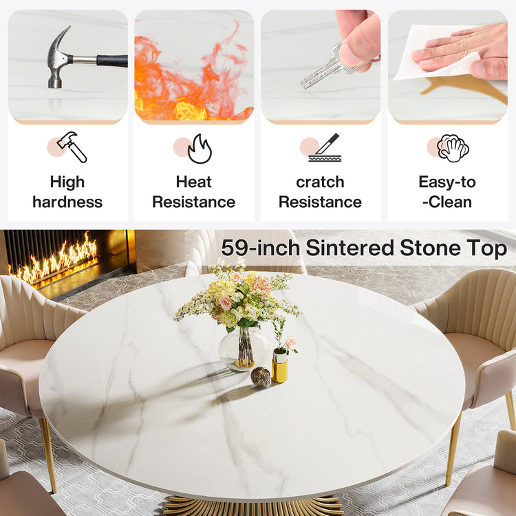 Gold Sintered Stone Round Dining Table