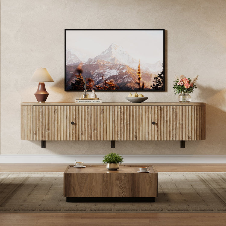 Floating TV Stand, 55" Wall Mounted Media Console with 2 Fluted Drawers