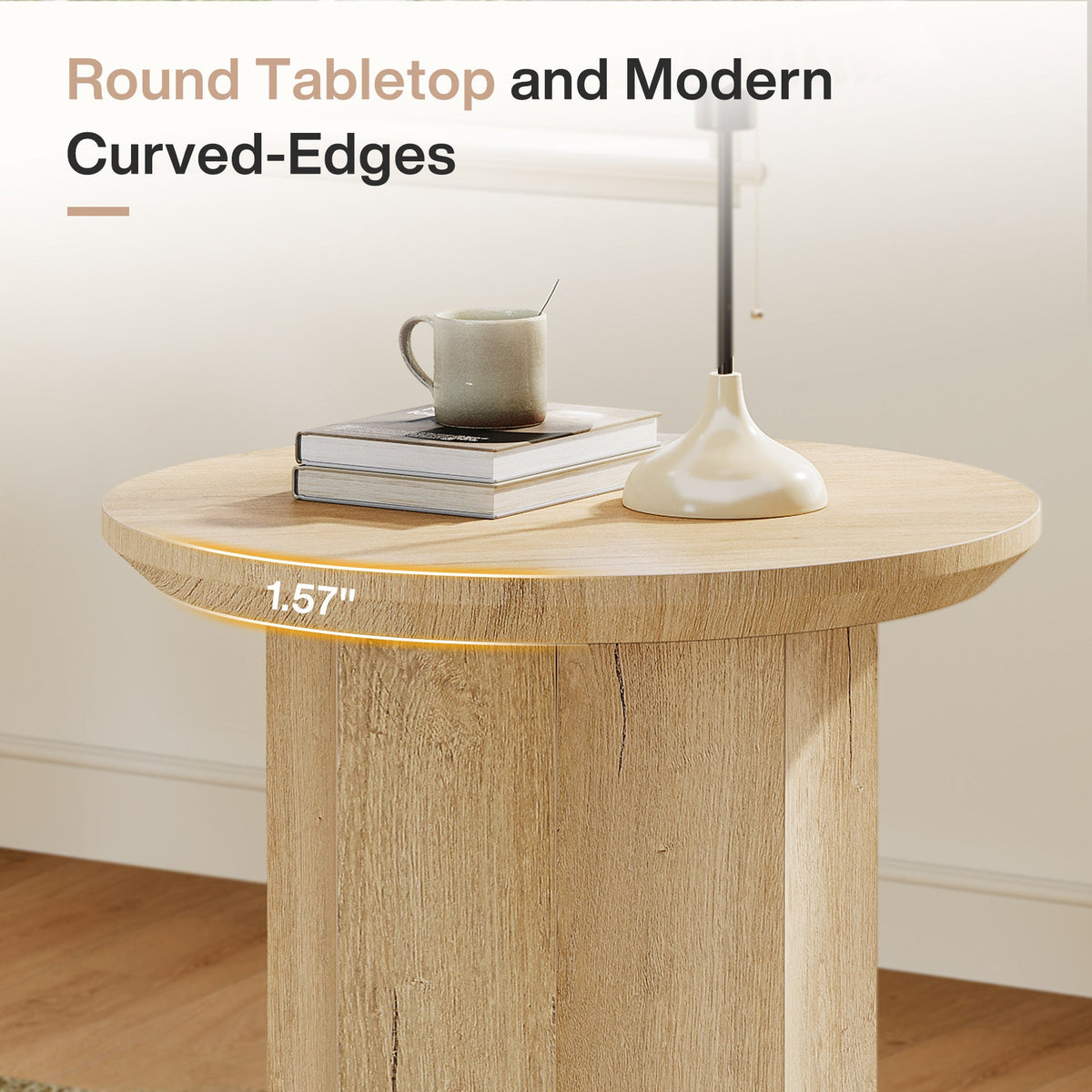 Round End Table, Wooden Pedestal Side Table with Octagonal Base