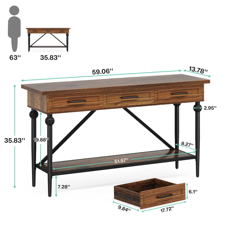 Sofa Entryway Table with 3 Drawers