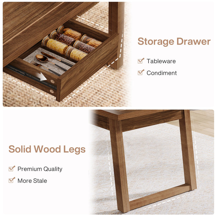 55" Rectangular Dining Table with Drawer & Solid Wood Legs for 4-6