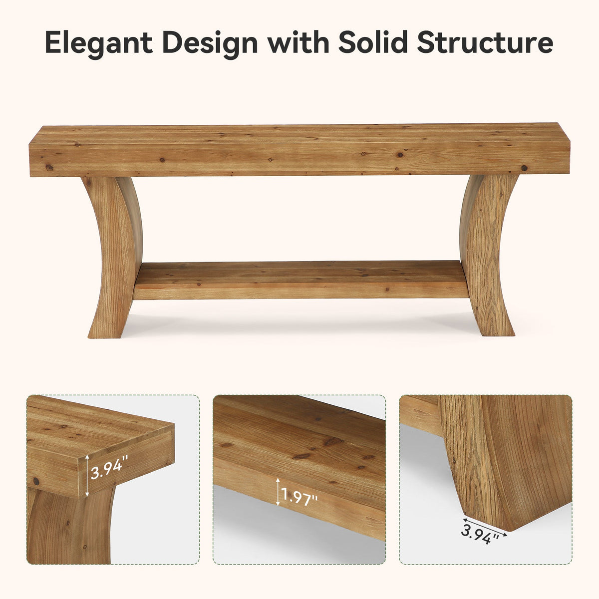 2-Tier Solid Wood Console Table, 63" Farmhouse Sofa Table Behind Couch