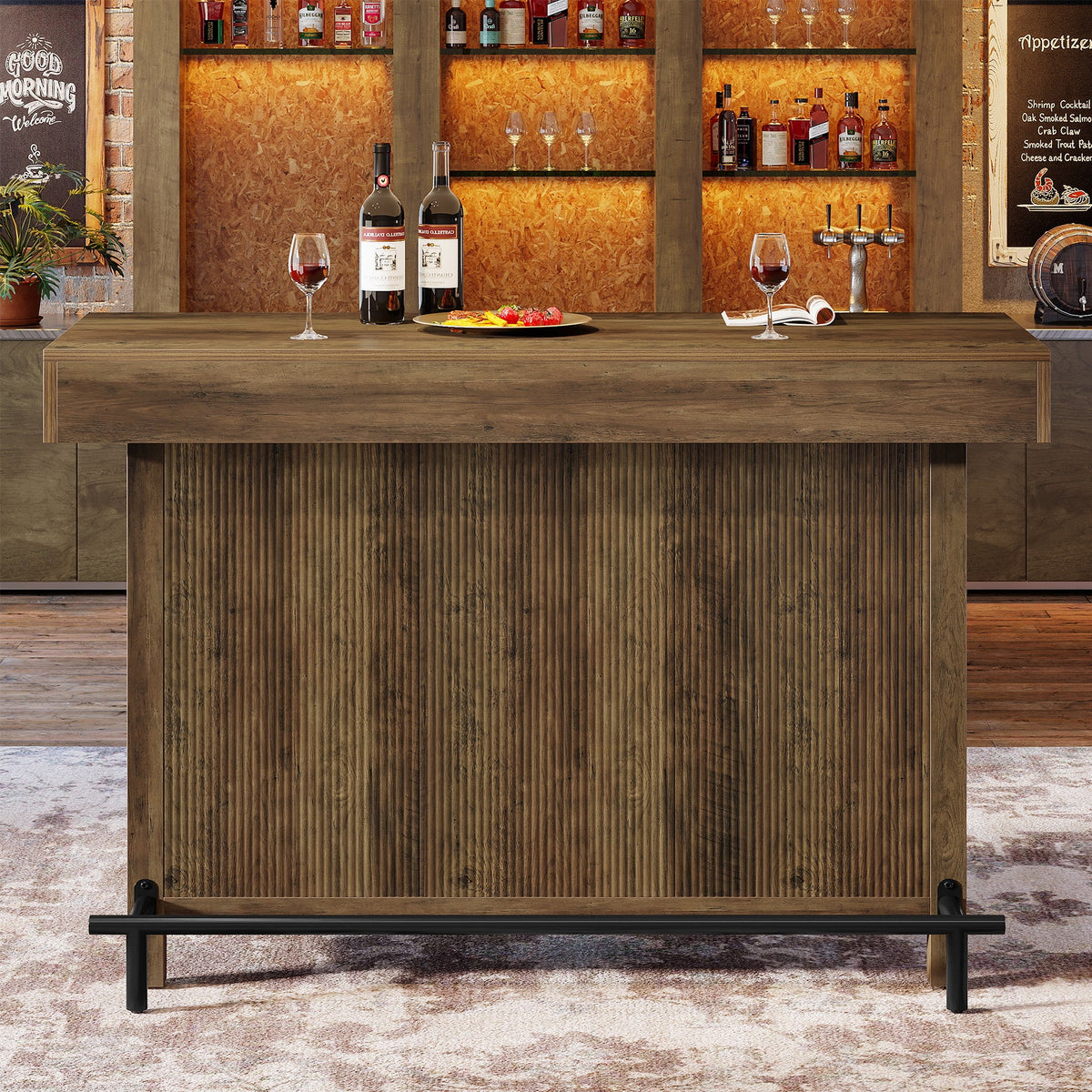 Table Bar Unit 2-Tier Bar Unit, Industrial Counter Height Bar Table with Storage ...