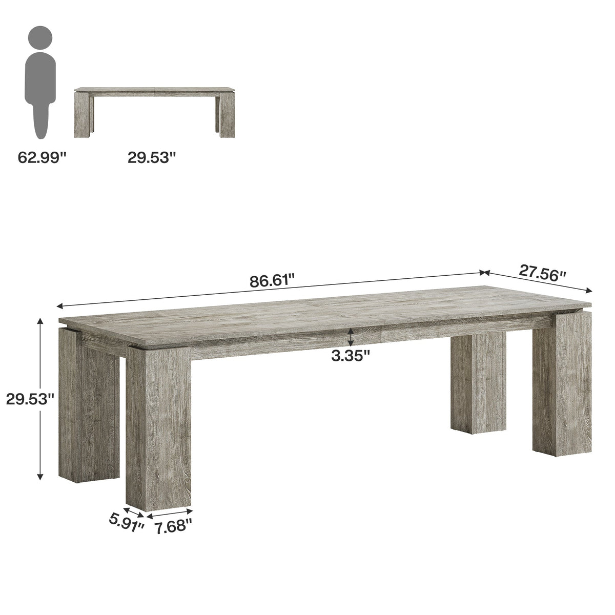86" Two-Person Desk, Rectangle Double Computer Desk for Home Office
