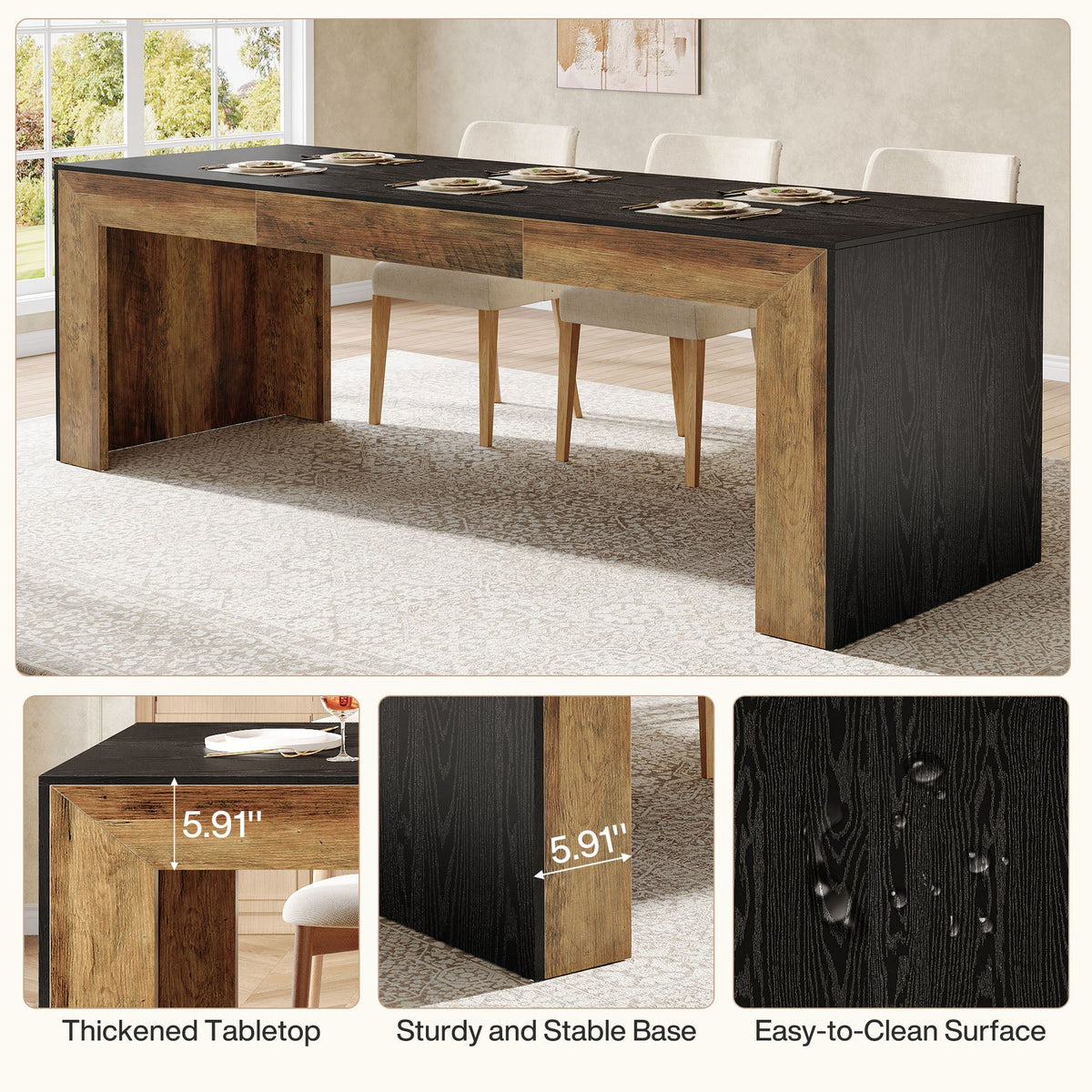 78.7" Long Dining Table, Rectangular Kitchen Table for 6-8 People