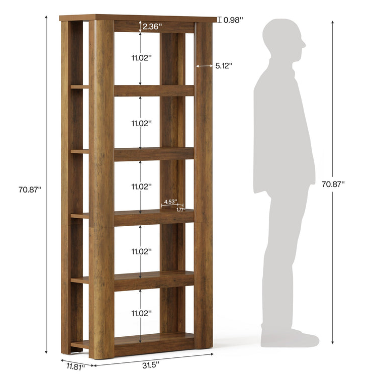 6-Tier Bookshelf, 71" Tall Bookcase Floor Standing Display Storage Shelves
