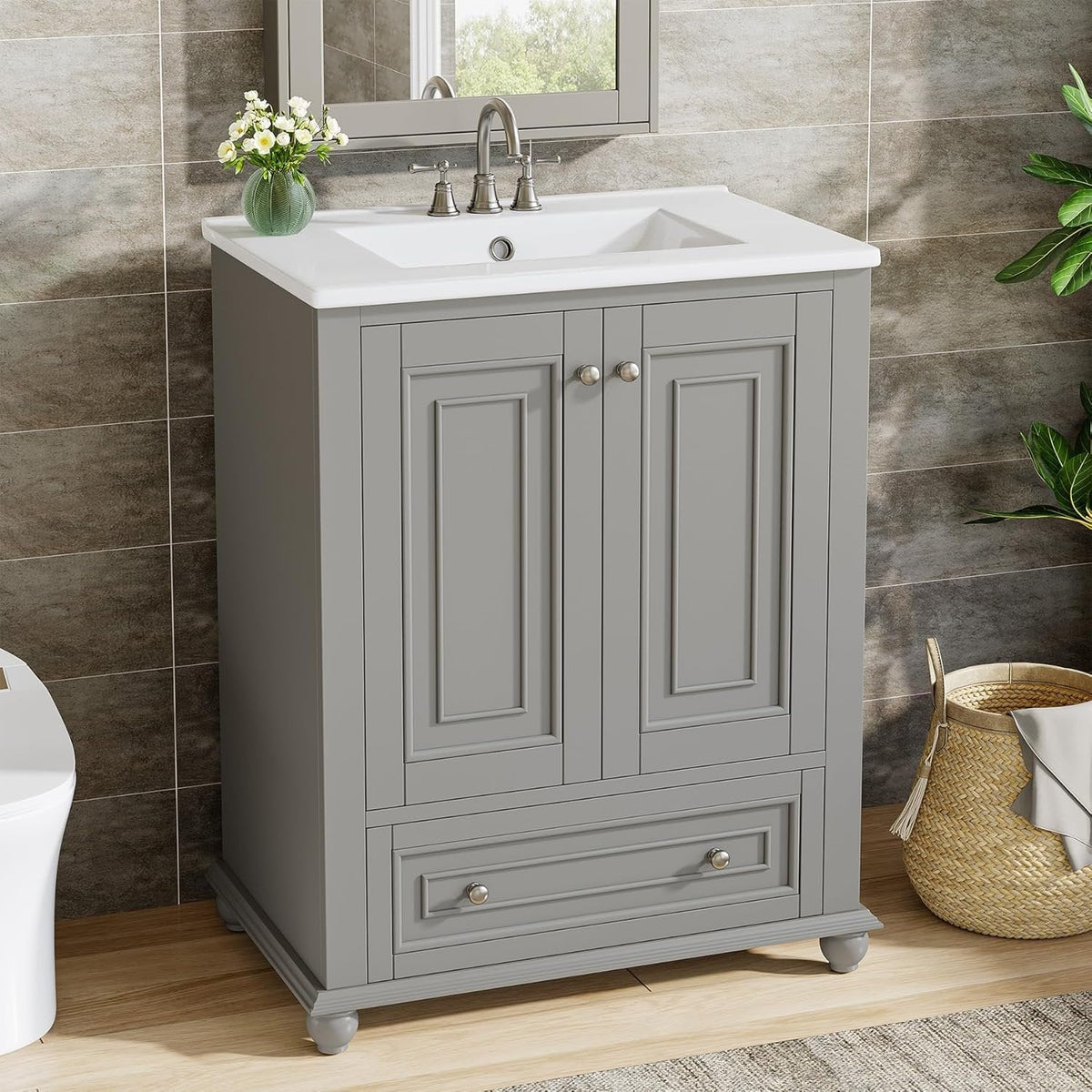 23.6" Bathroom Vanity, Freestanding Bathroom Storage Vanity Cabinet with 2 Doors