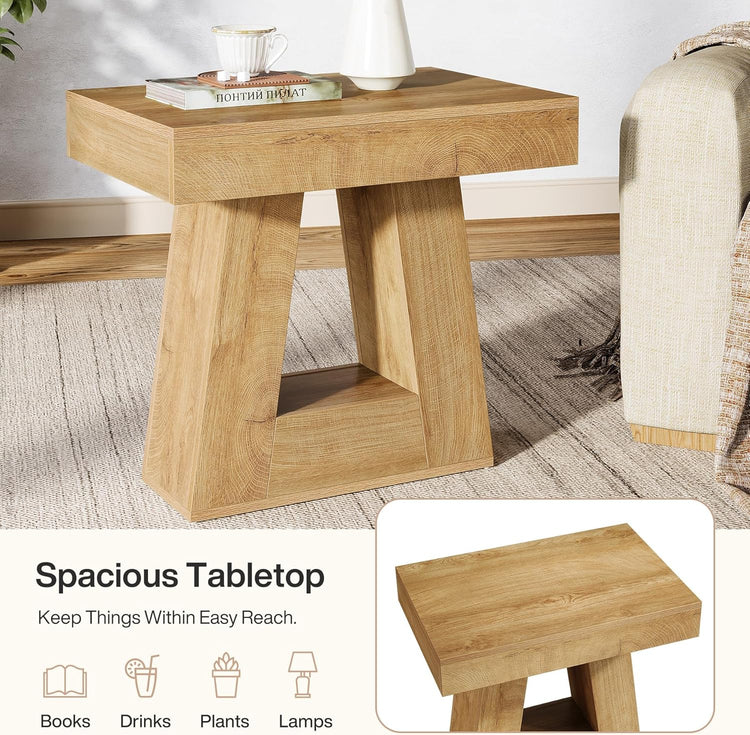 24" End Table, 2 - Tier Narrow Side Table with Trapezoid Base Tribesigns
