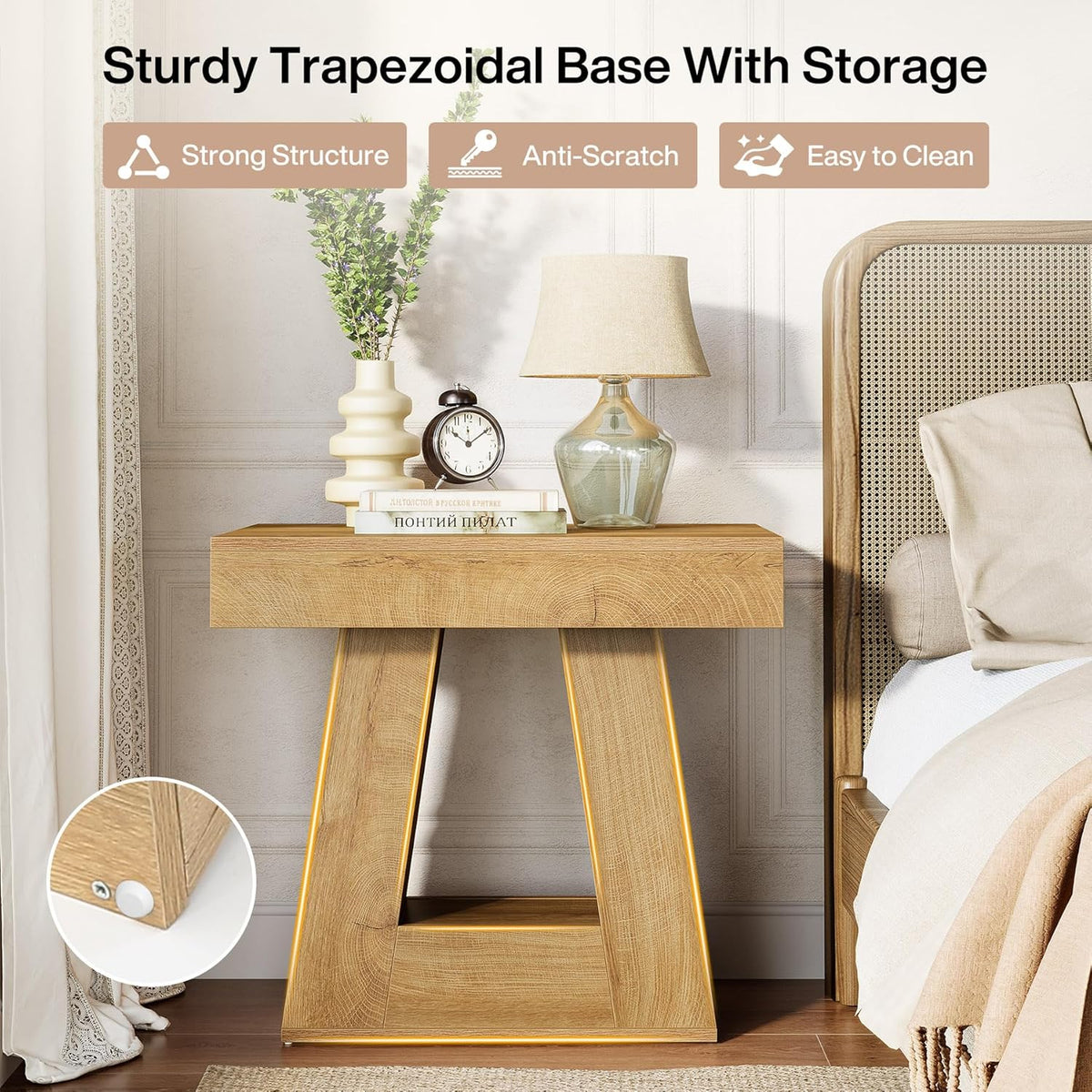 24" End Table, 2 - Tier Narrow Side Table with Trapezoid Base Tribesigns