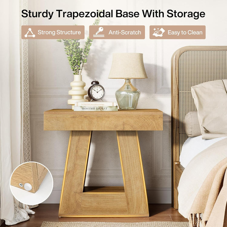 24" End Table, 2 - Tier Narrow Side Table with Trapezoid Base Tribesigns