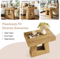 24" End Table, 2 - Tier Narrow Side Table with Trapezoid Base Tribesigns