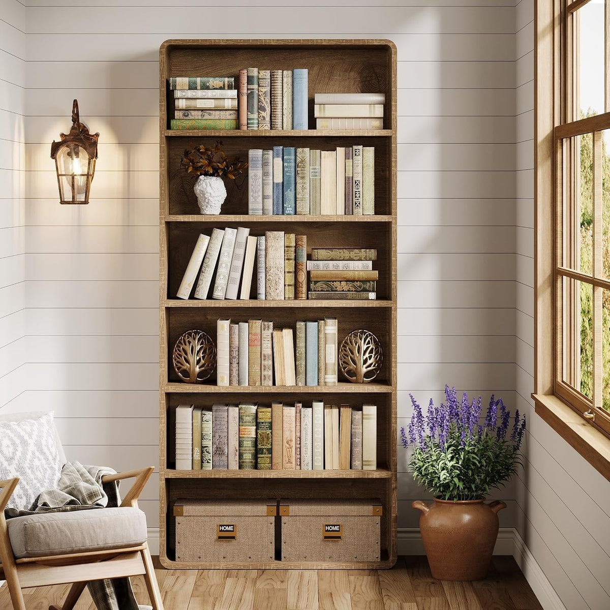 71" Wooden Bookcase, 6-Tier Modern Bookshelf Display Shelf for Home Office