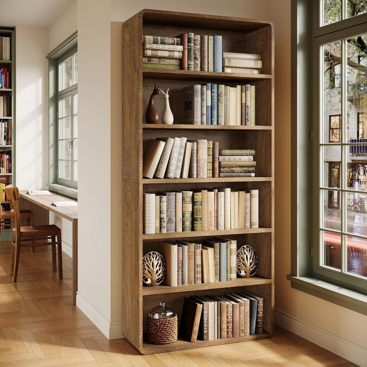 71" Wooden Bookcase, 6-Tier Modern Bookshelf Display Shelf for Home Office