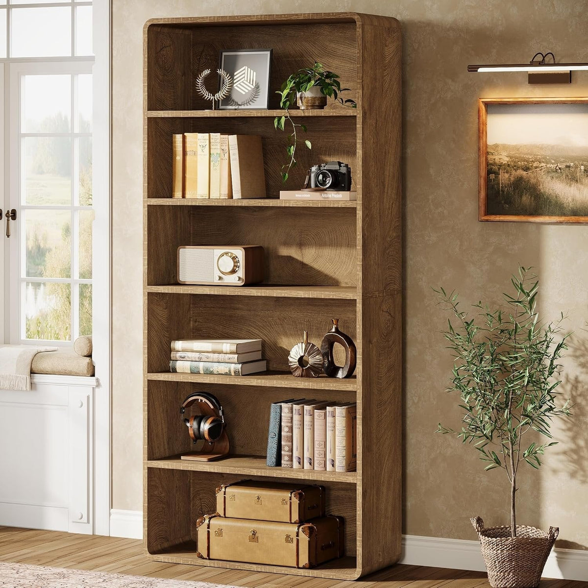 71" Wooden Bookcase, 6-Tier Modern Bookshelf Display Shelf for Home Office