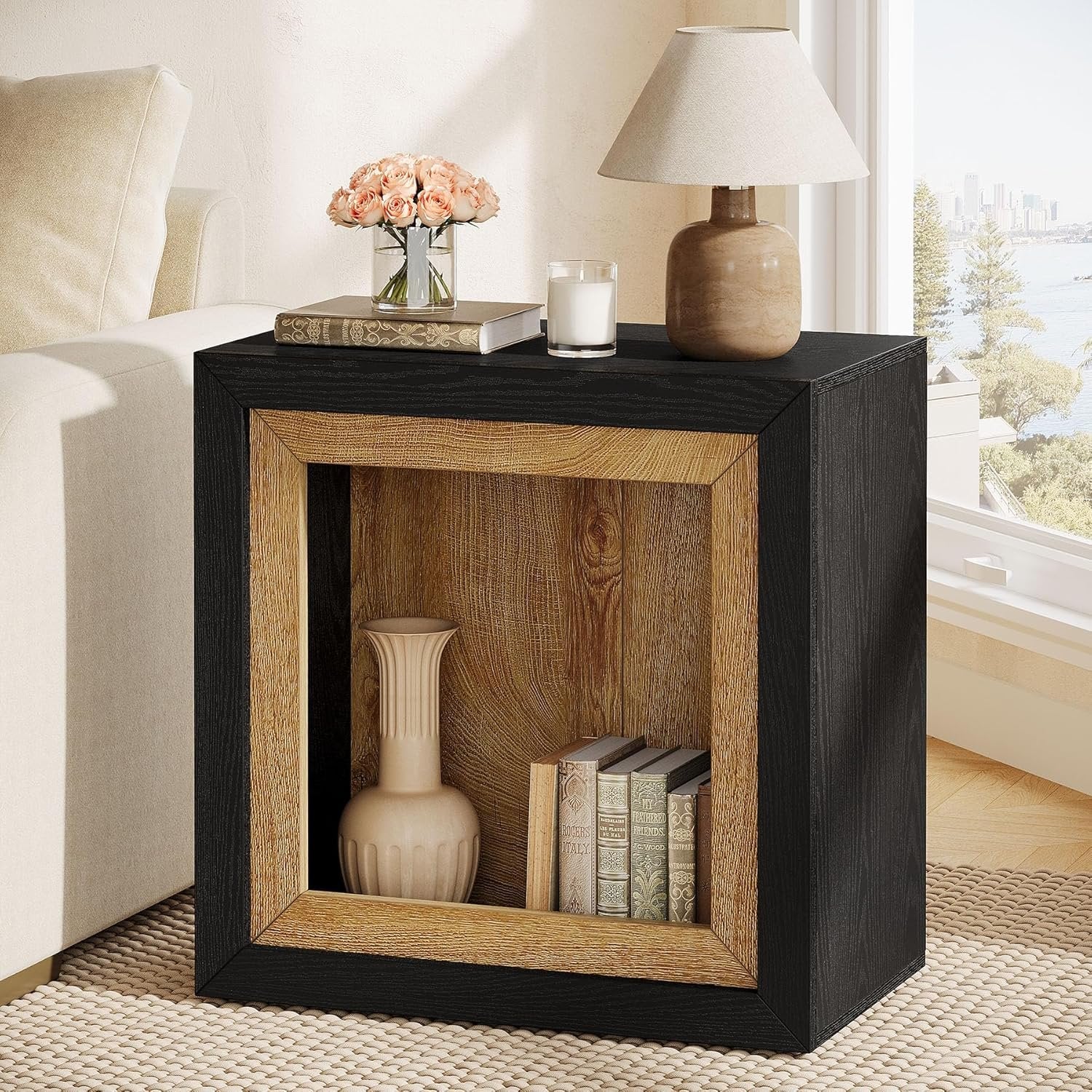 Modern End Table, Rectangle Side Table with Frame-Inspired Design ...
