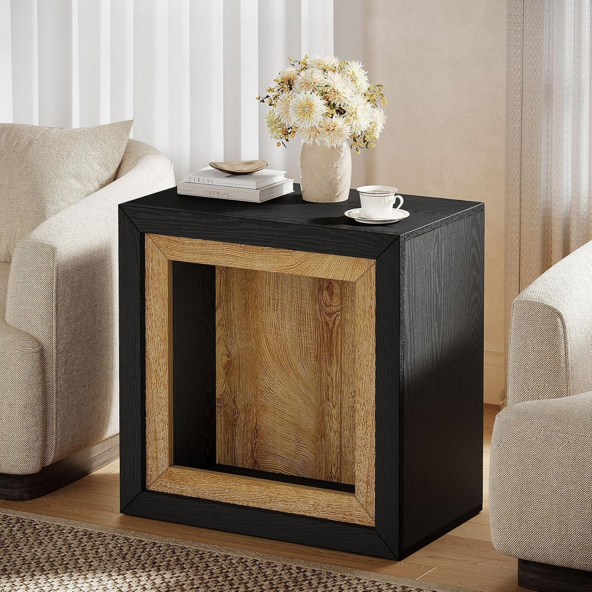 Modern End Table, Rectangle Side Table with Frame-Inspired Design