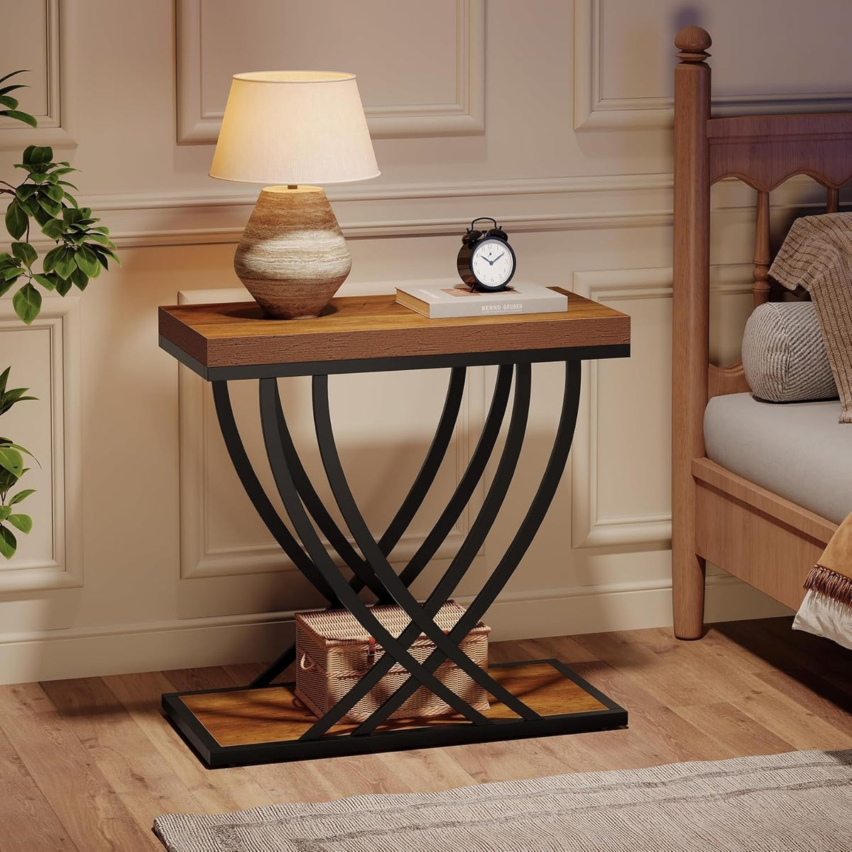 2-Tier Narrow End Table, 23.62" Side Table with Metal Frame for Living Room