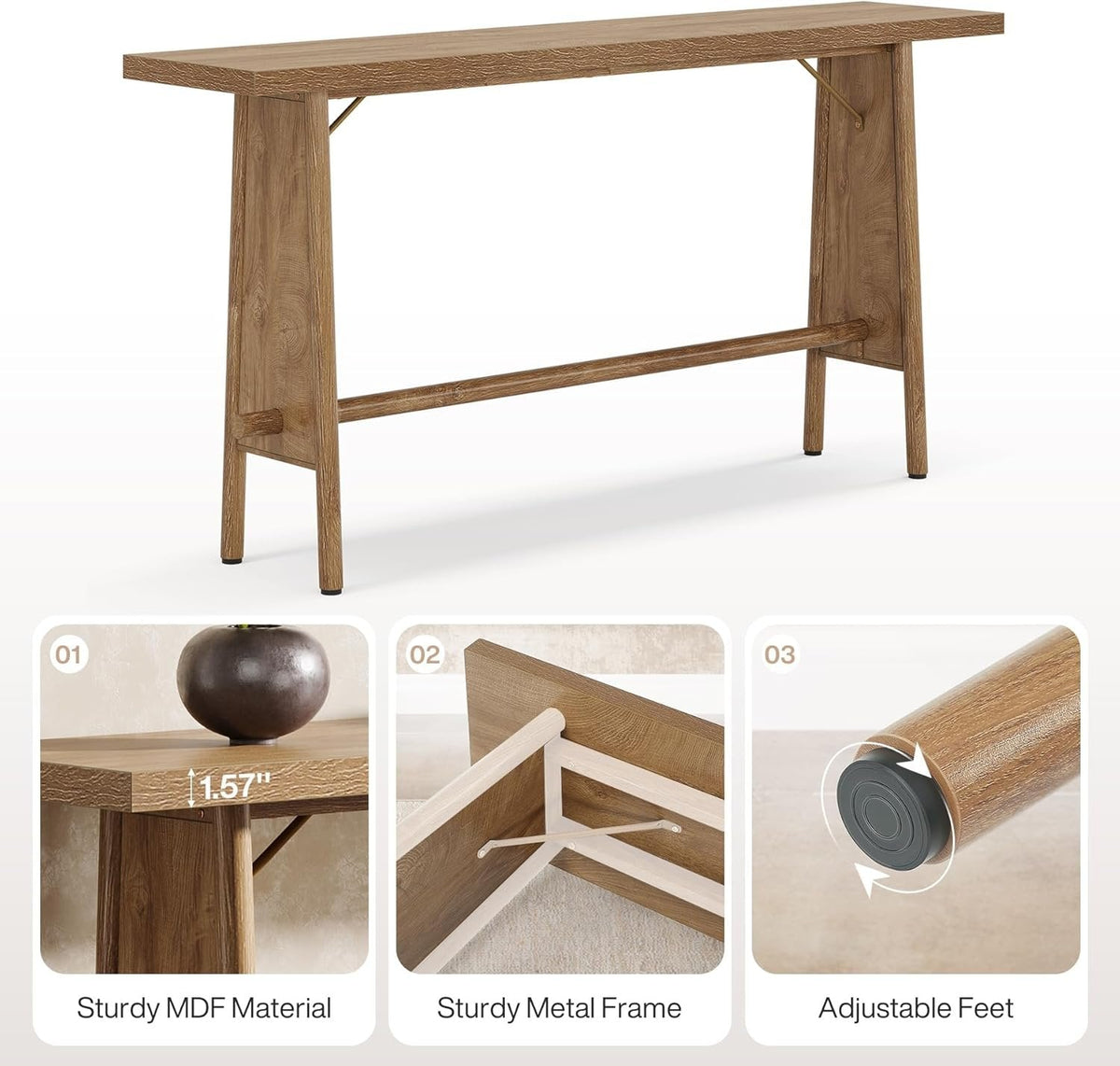 63" Console Table, Modern Entryway Sofa Table with Metal Legs
