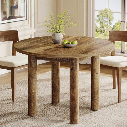 Round Dining Table, 39" Farmhouse Kitchen Table with Sturdy Legs for 4