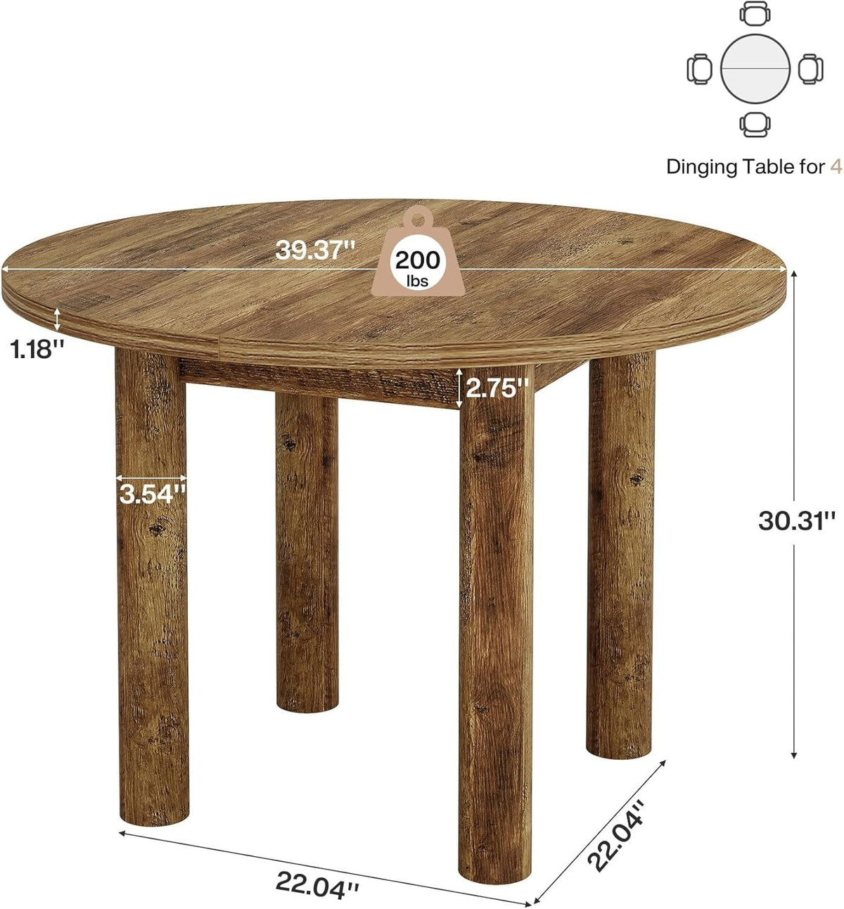 39 Inch Round Table Round Dining Table, 39