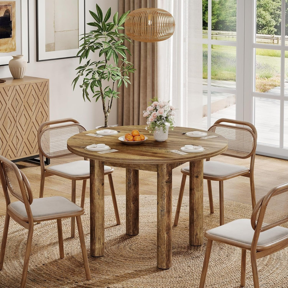 Round Dining Table, 39" Farmhouse Kitchen Table with Sturdy Legs for 4
