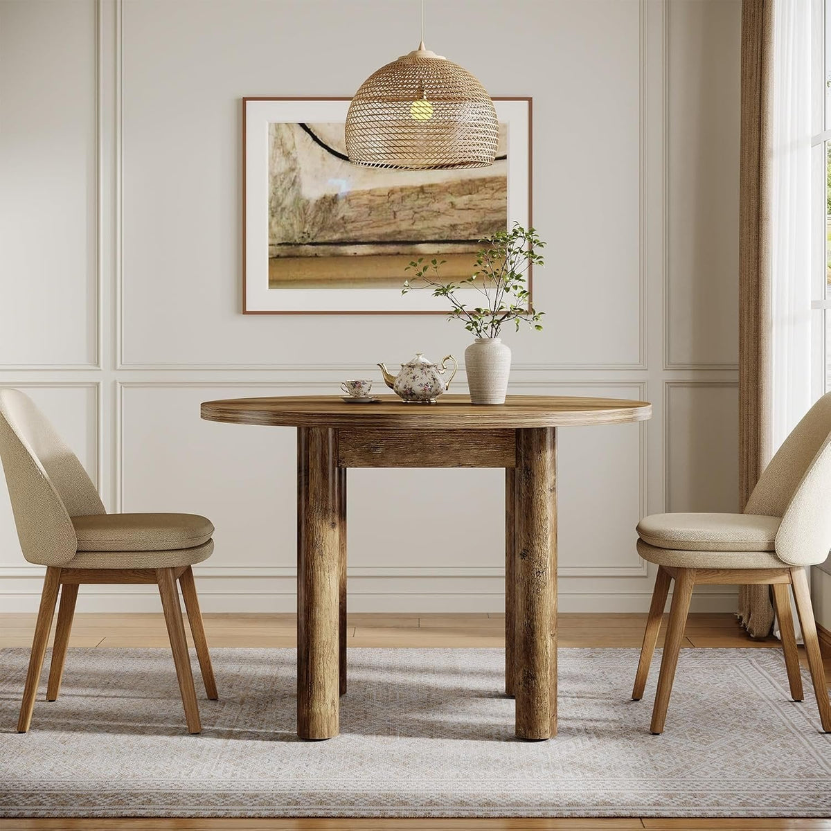Round Dining Table, 39" Farmhouse Kitchen Table with Sturdy Legs for 4