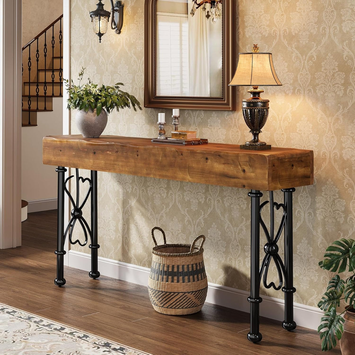 55" Console Table,  Farmhouse Entryway Sofa Table for Hallway
