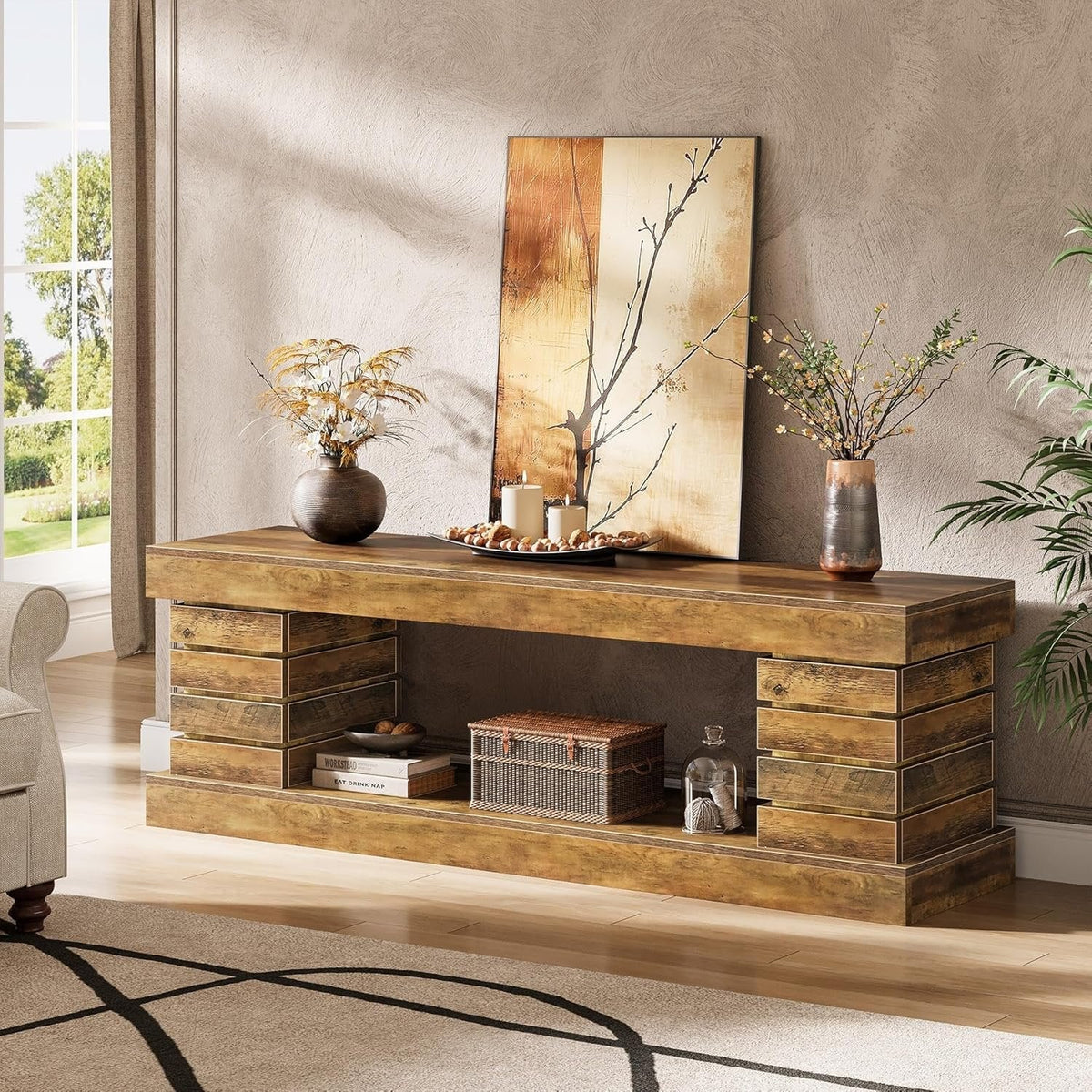 70.9" TV Stand for 65/70/75/80" TVs, Industrial Entertainment Center with Storage