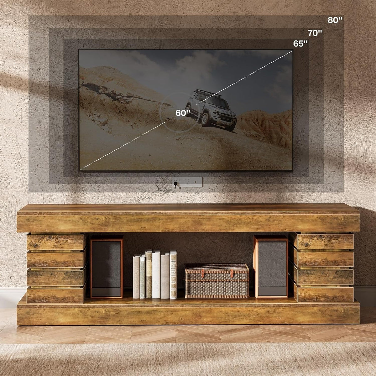70.9" TV Stand for 65/70/75/80" TVs, Industrial Entertainment Center with Storage