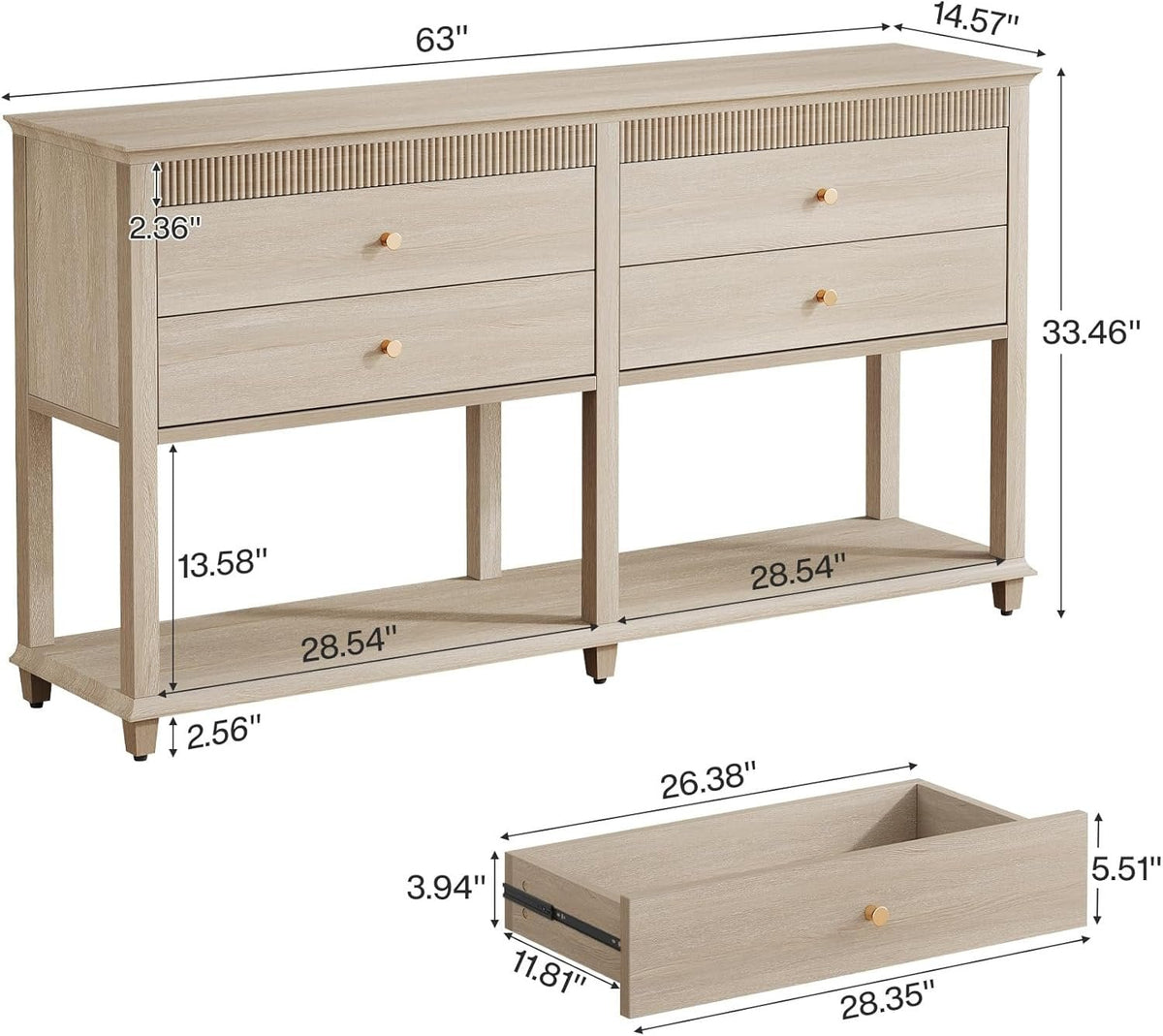 63" Buffet Sideboard, Large Coffee Cabinet with 4 Drawers & Storage Shelf