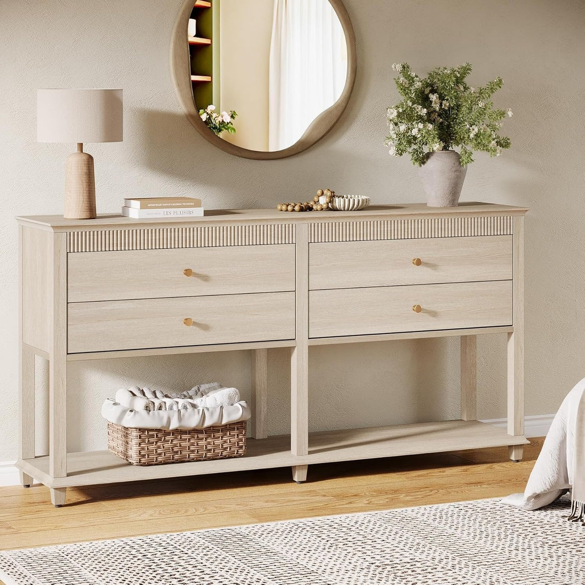 63" Buffet Sideboard, Large Coffee Cabinet with 4 Drawers & Storage Shelf
