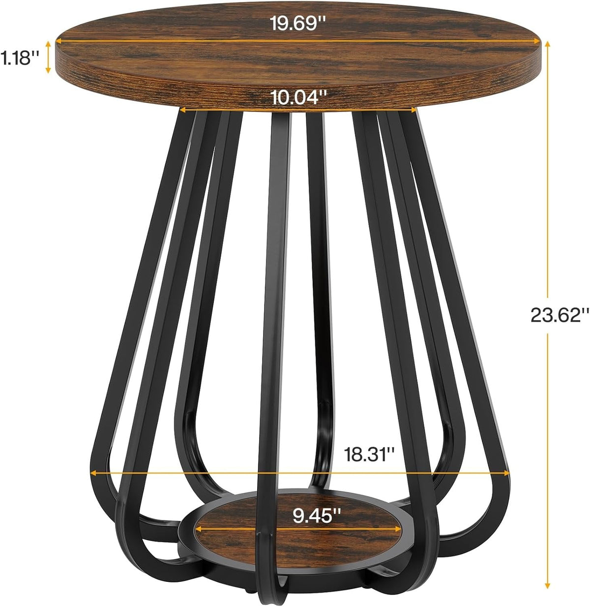 19.6" Side Table, 2-Tier Small Sofa End Table with Metal Frame for Small Spaces