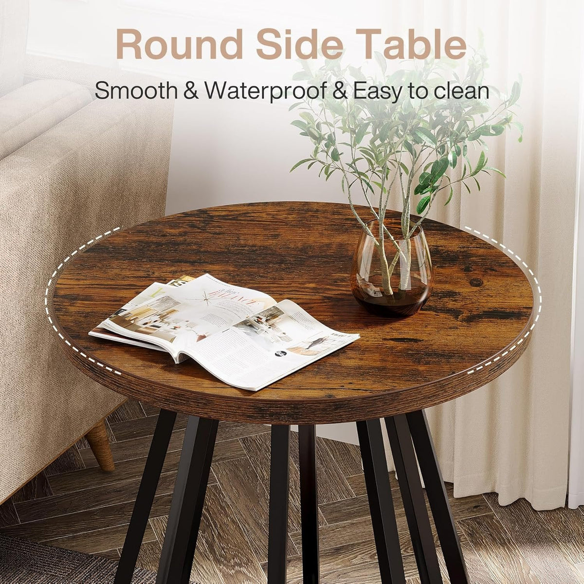 19.6" Side Table, 2-Tier Small Sofa End Table with Metal Frame for Small Spaces