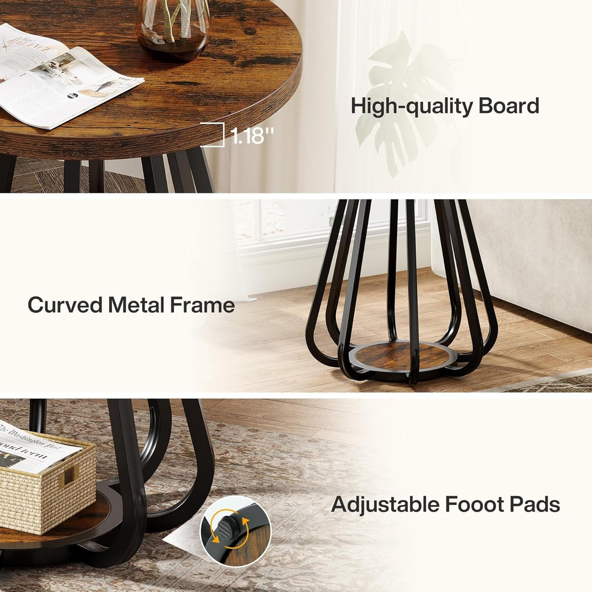 19.6" Side Table, 2-Tier Small Sofa End Table with Metal Frame for Small Spaces