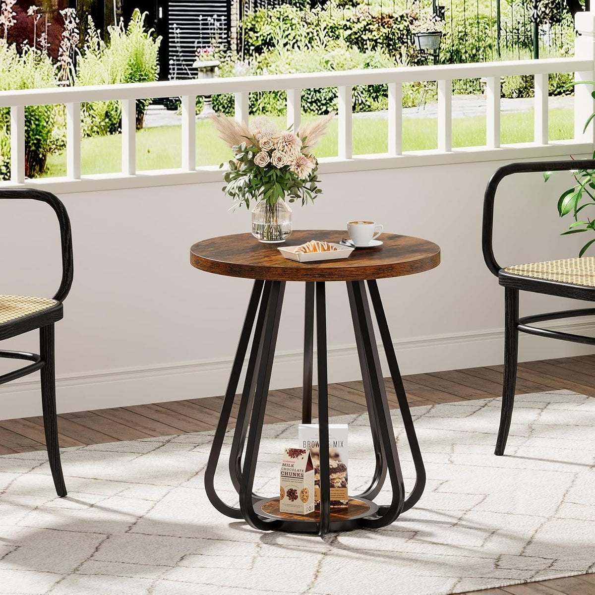 19.6" Side Table, 2-Tier Small Sofa End Table with Metal Frame for Small Spaces